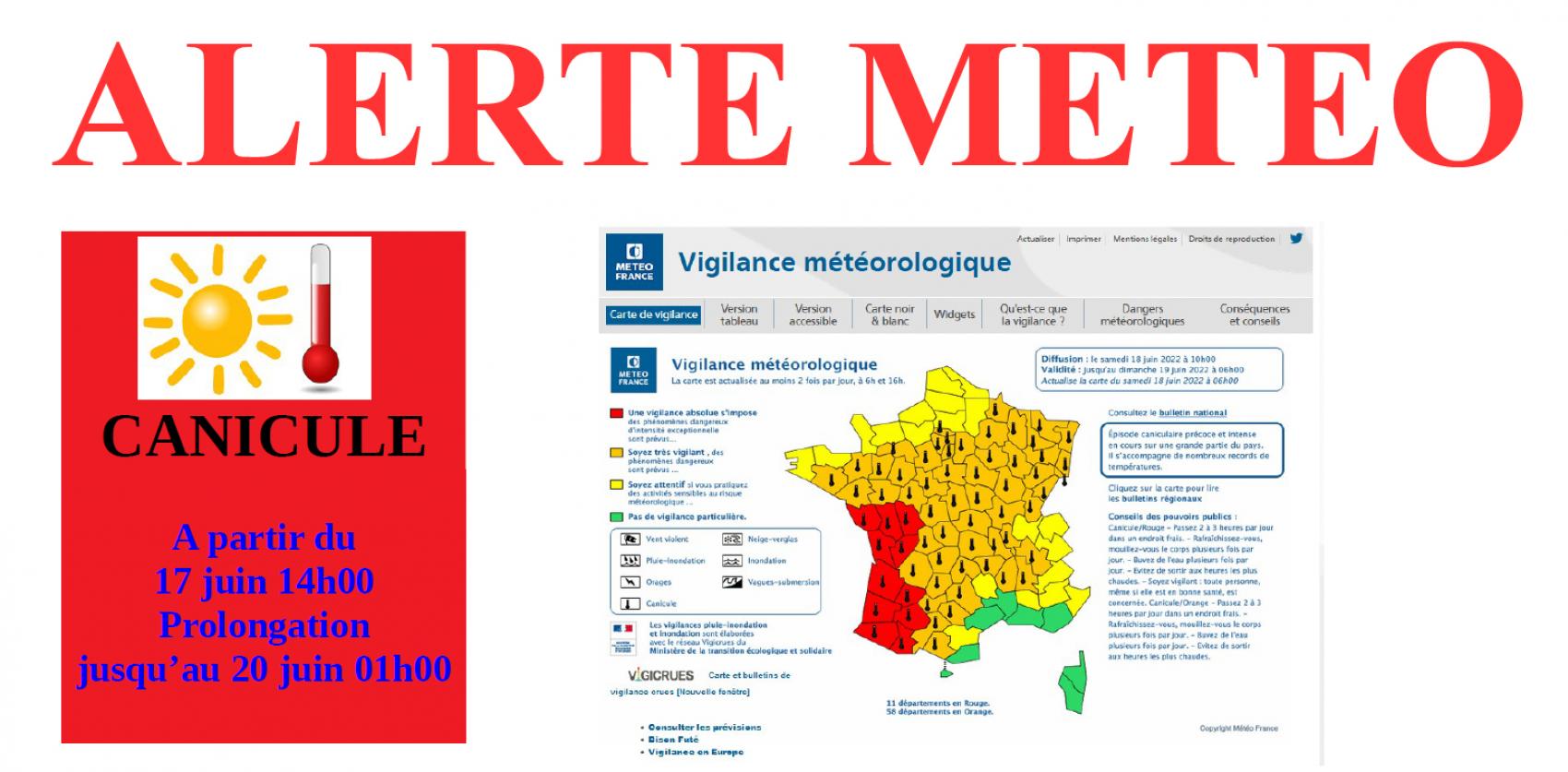 ALERTE MÉTÉO - VIGILANCE ROUGE, CANICULE - À partir du vendredi 17 juin à 14h00 - Prolongation jusqu’au 20 juin 01h00