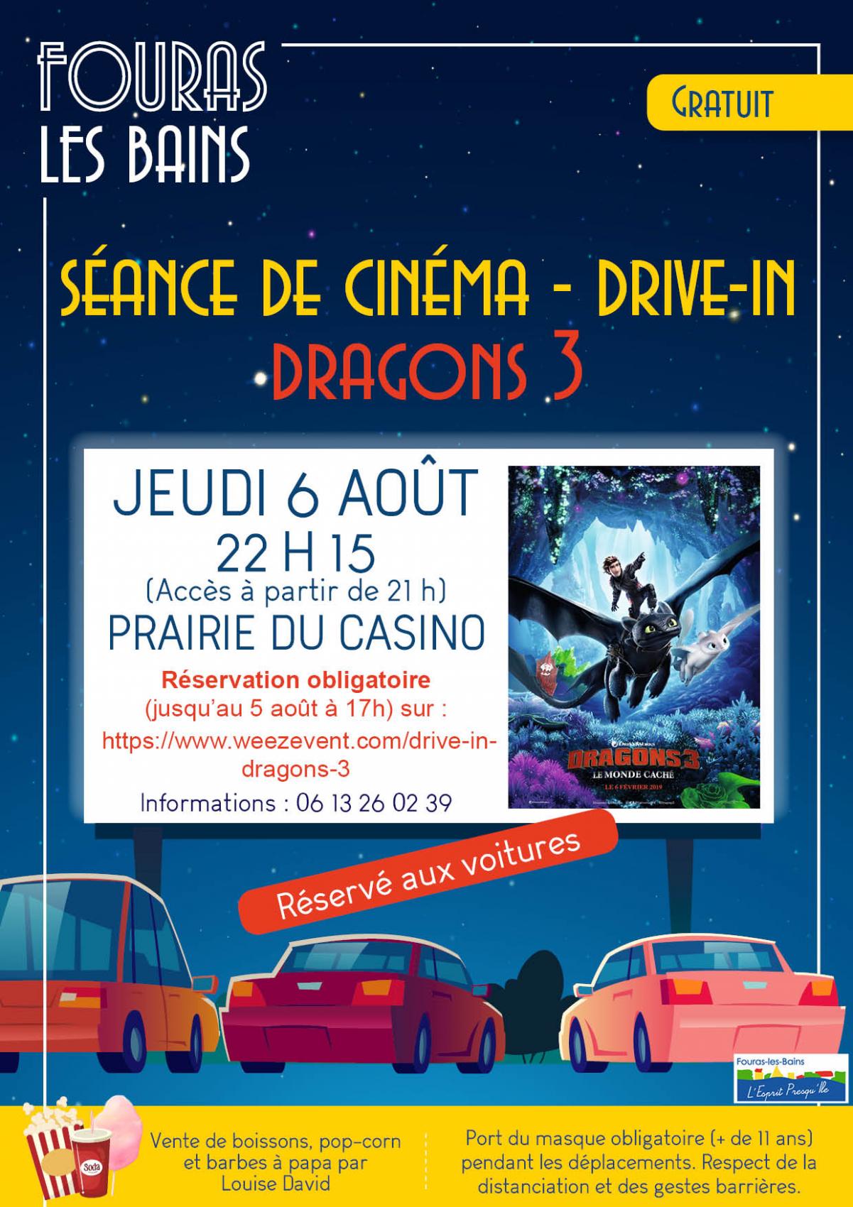 CINÉMA DRIVE-IN - DRAGONS 3 - JEUDI 6 AOUT 2020 - 22h15 - PRAIRIE DU CASINO