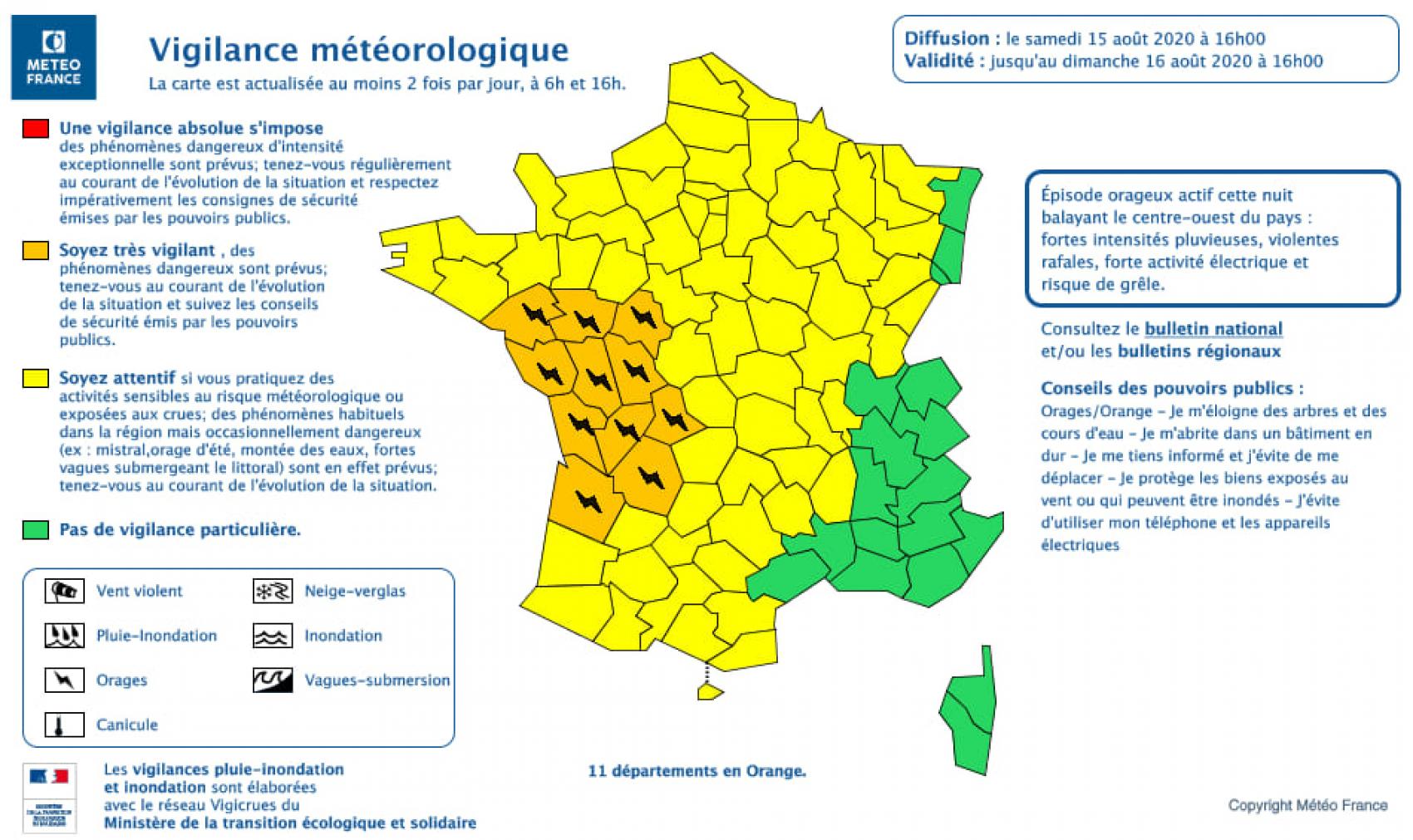 ALERTE MÉTÉO - VIGILENCE ORANGE : ORAGES - samedi 15 août 2020