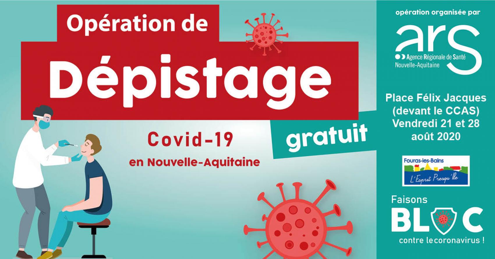 OPÉRATION DE DÉPISTAGE DE LA COVID-19 - VENDREDIS 21 ET 28 AOUT - DE 10H À 17H - PLACE FÉLIX JACQUES 