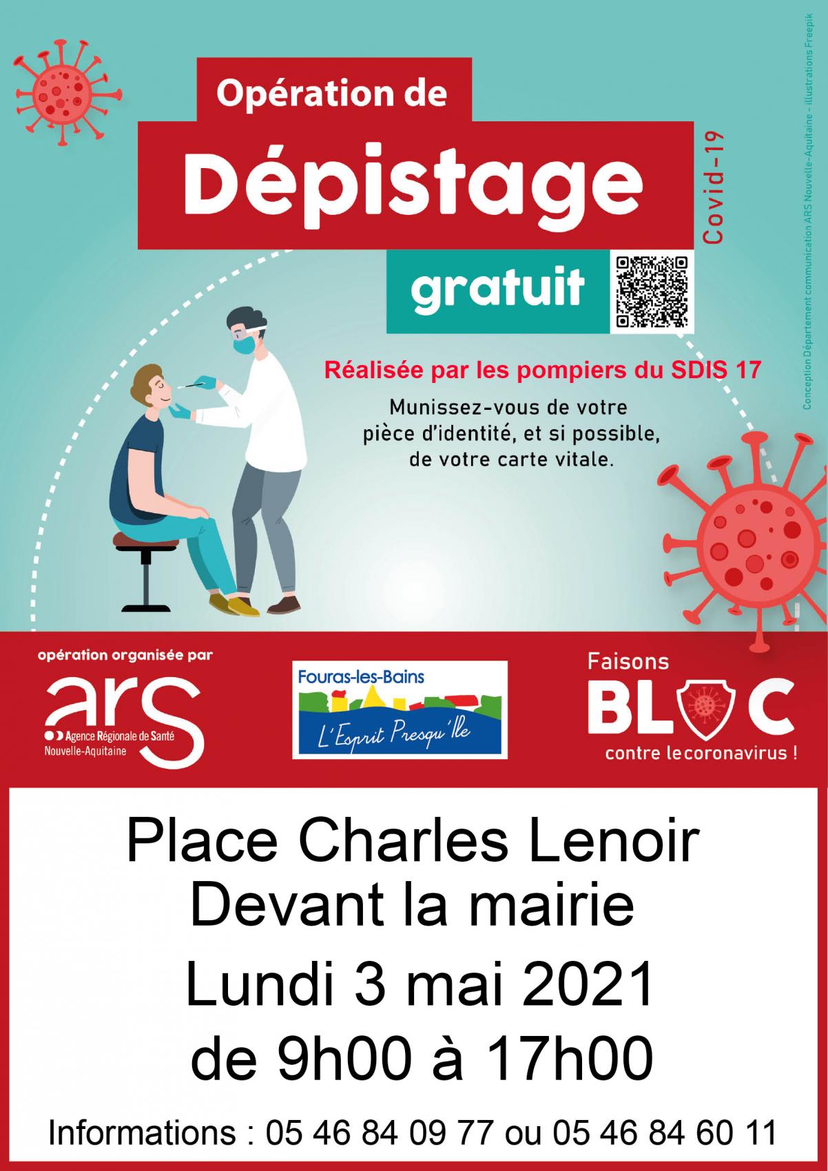 OPÉRATION DE DÉPISTAGE COVID-19 - LUNDI 3 MAI 2021 - DEVANT LA MAIRIE