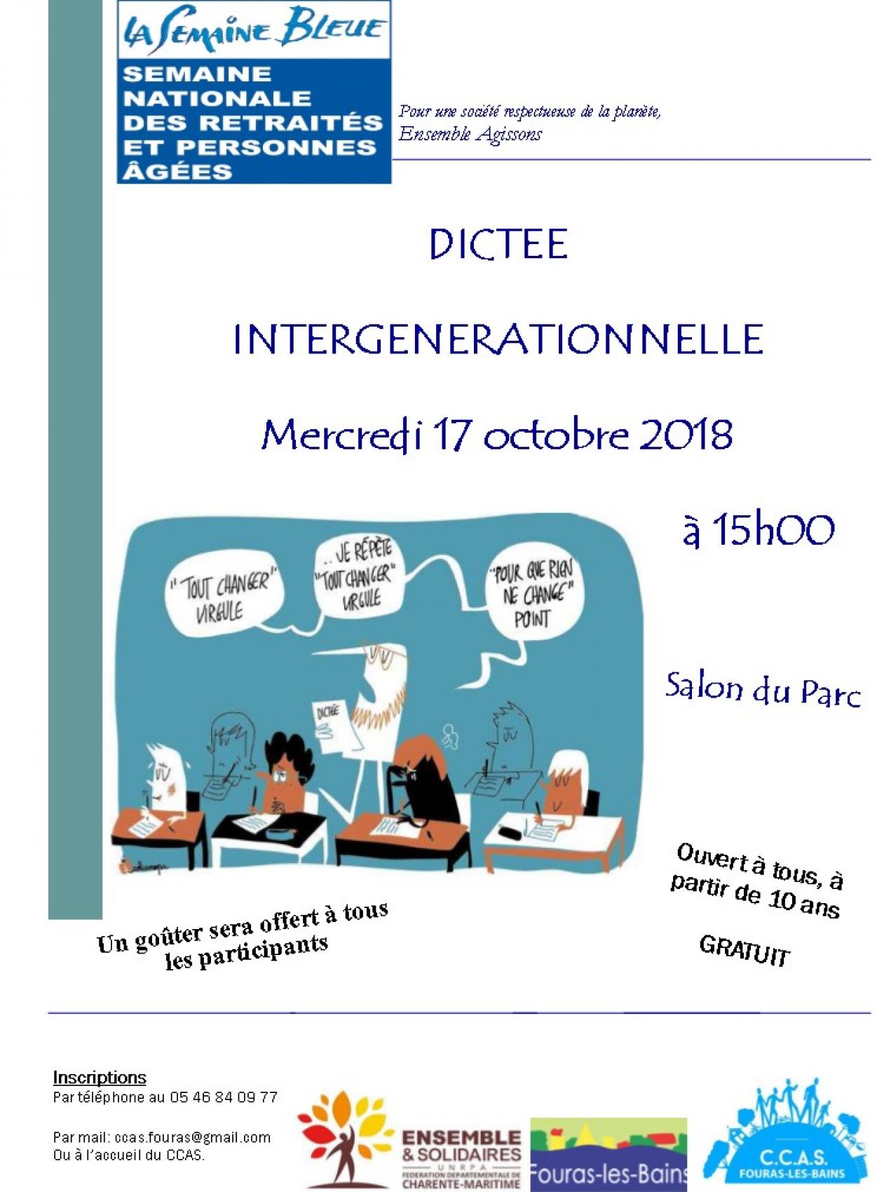 Dictée Intergénérationnelle - Semaine Bleue - Mercredi 17 octobre 2018 - Grande salle des Salons du Parc