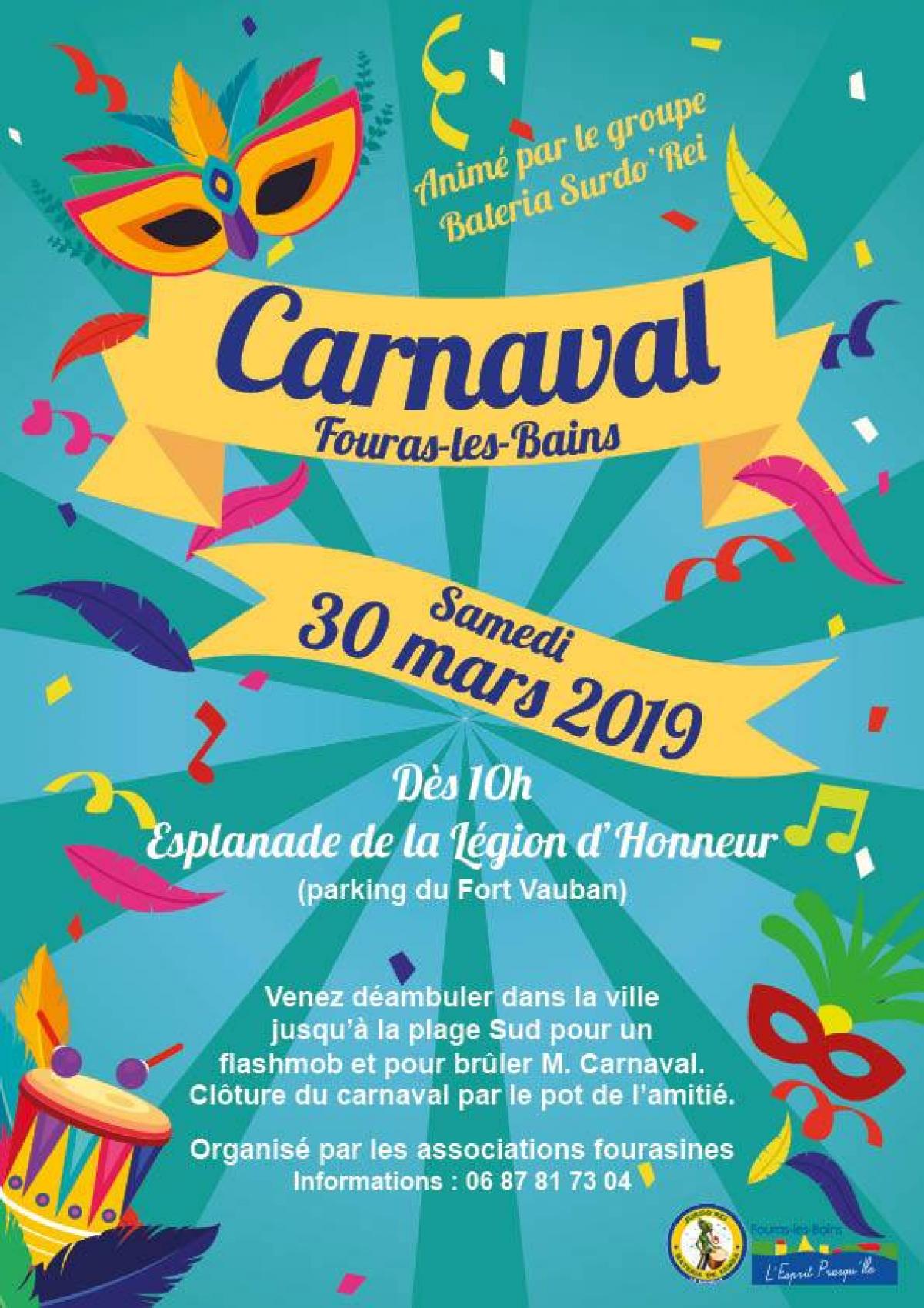 Carnaval de Fouras-les-Bains ! samedi 30 mars 2019 dès 10 h, animé par le groupe BATERIA SURDO'REI