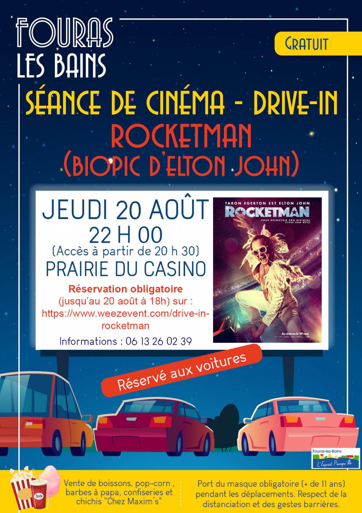 CINÉMA DRIVE-IN - ROCKETMAN - JEUDI 20 AOUT 2020 - 22h - PRAIRIE DU CASINO