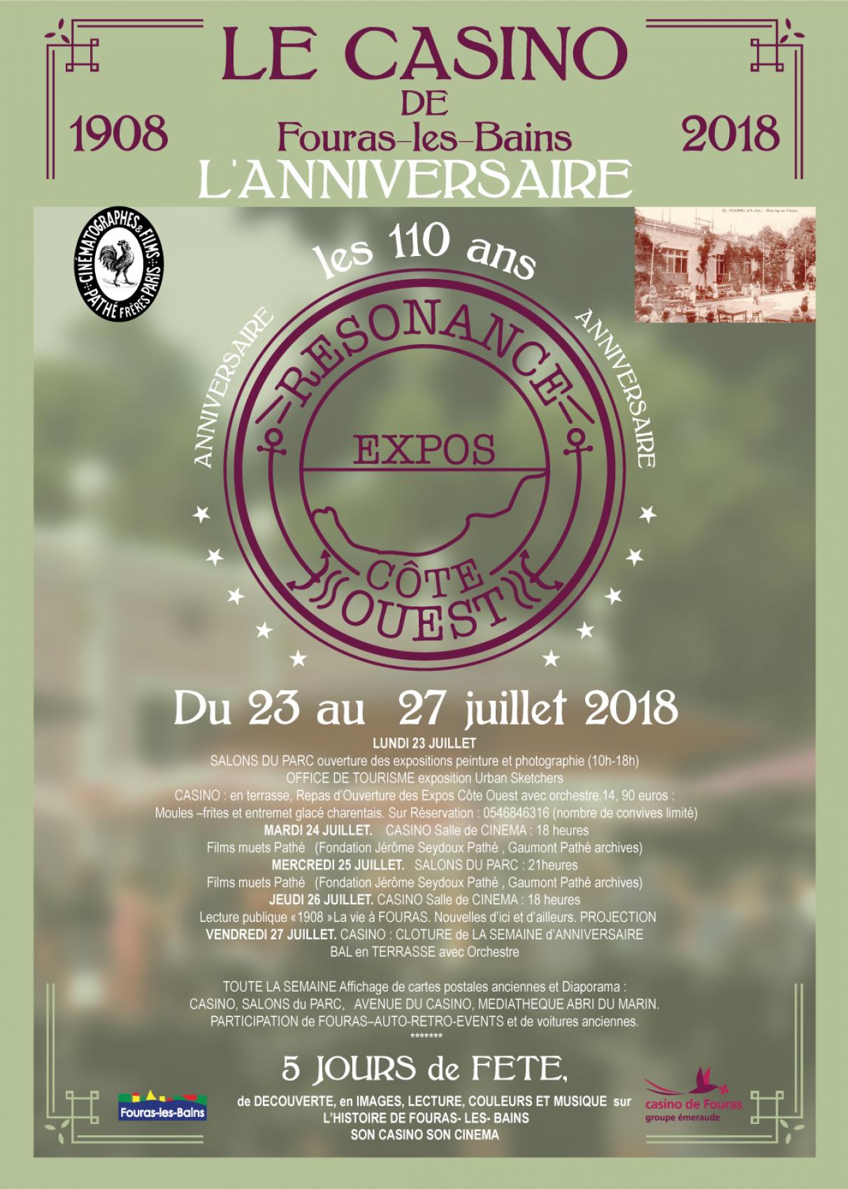 Le casino de Fouras fête ses 110 ans (1908 - 2018) - Du 23 au 27 juillet 2018